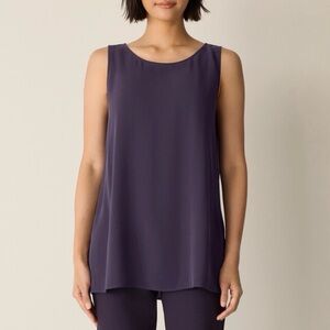 Silk Georgette Crepe Ballet Neck Long Tank, AUBERGINE; Small